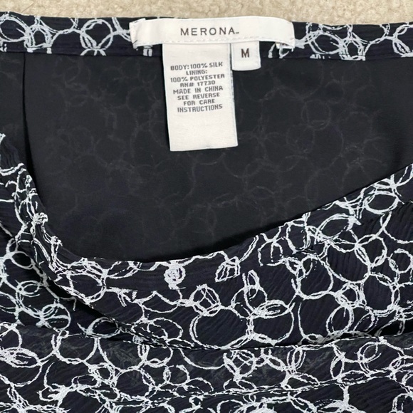 Vintage 100% Silk Black and White Ring Pattern Midi Skirt Size Medium - Picture 5 of 7